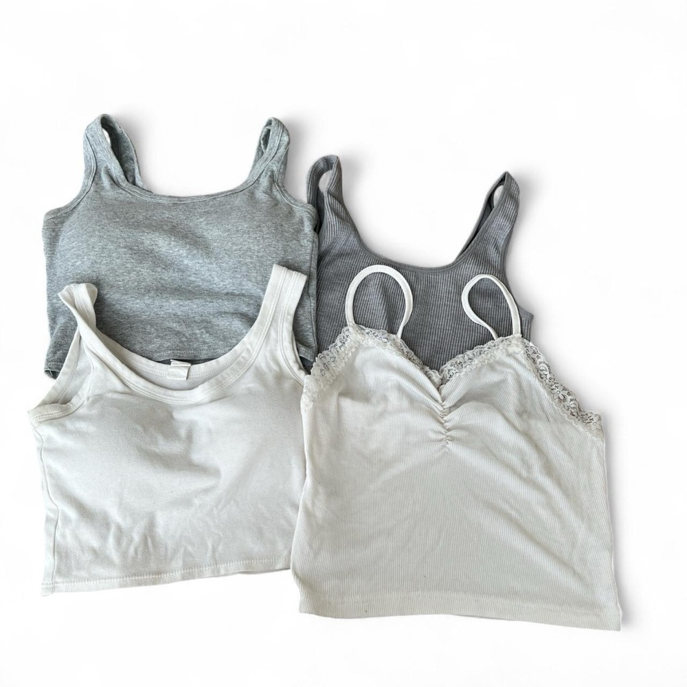 Set of Three Gray and White Tank Tops